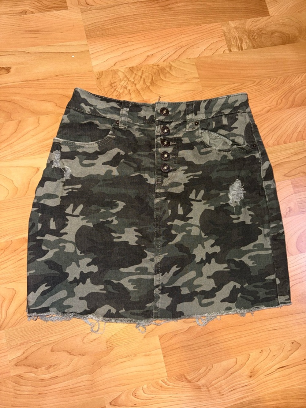 Vanilla Star Camo Distressed Mini Skirt